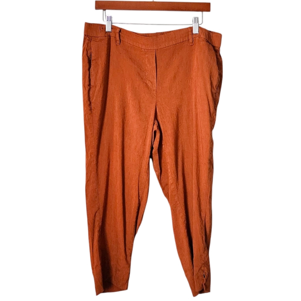 J.JILL stretch linen crop pant‎ pull on pants in pumpkin spice rust orange XLP